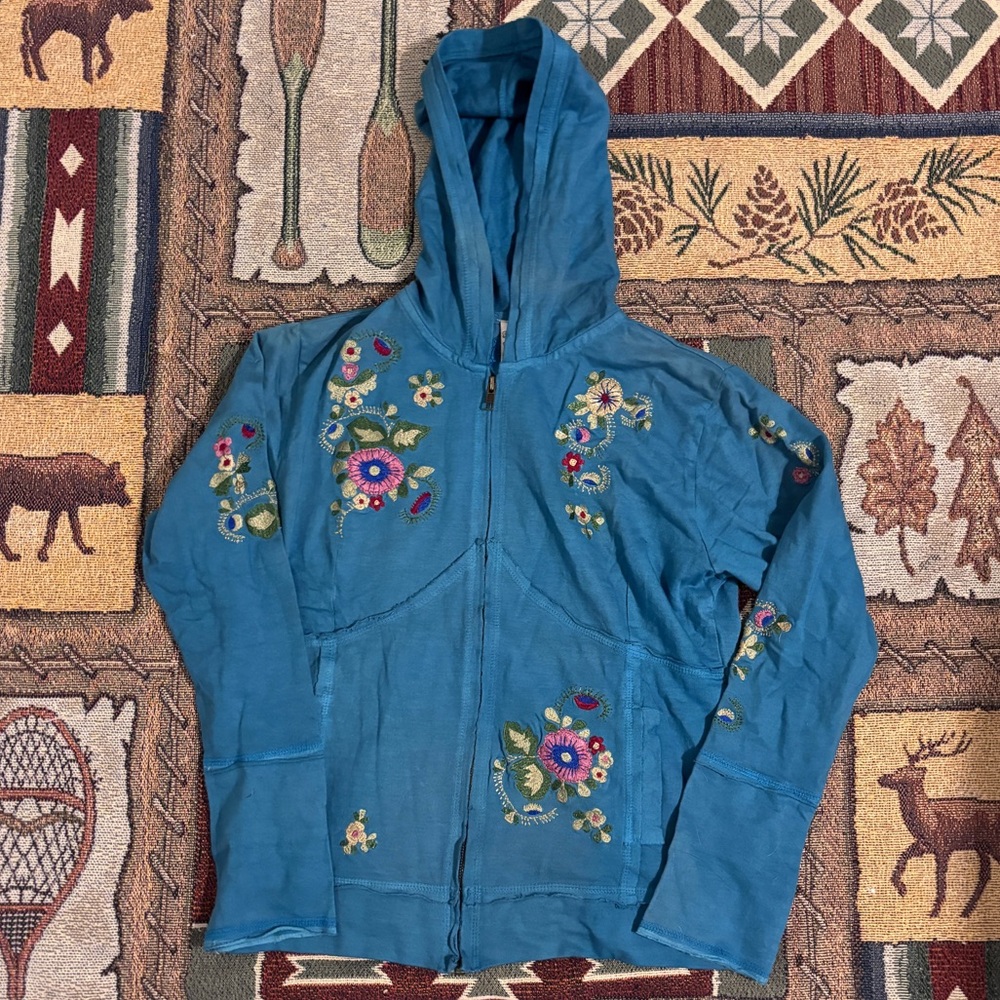 Parsley & Sage Blue Floral Embroidered Jacket